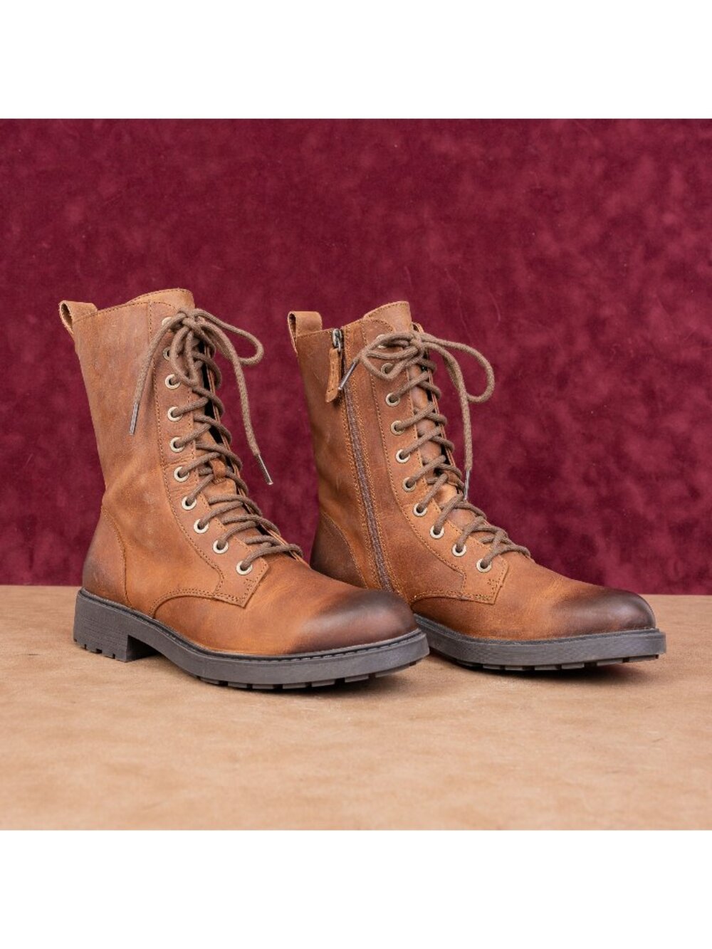 Clarks Women Orinocco 3 Brown Leather Zip Lace-up Festival Combat Boots sz 7.5
